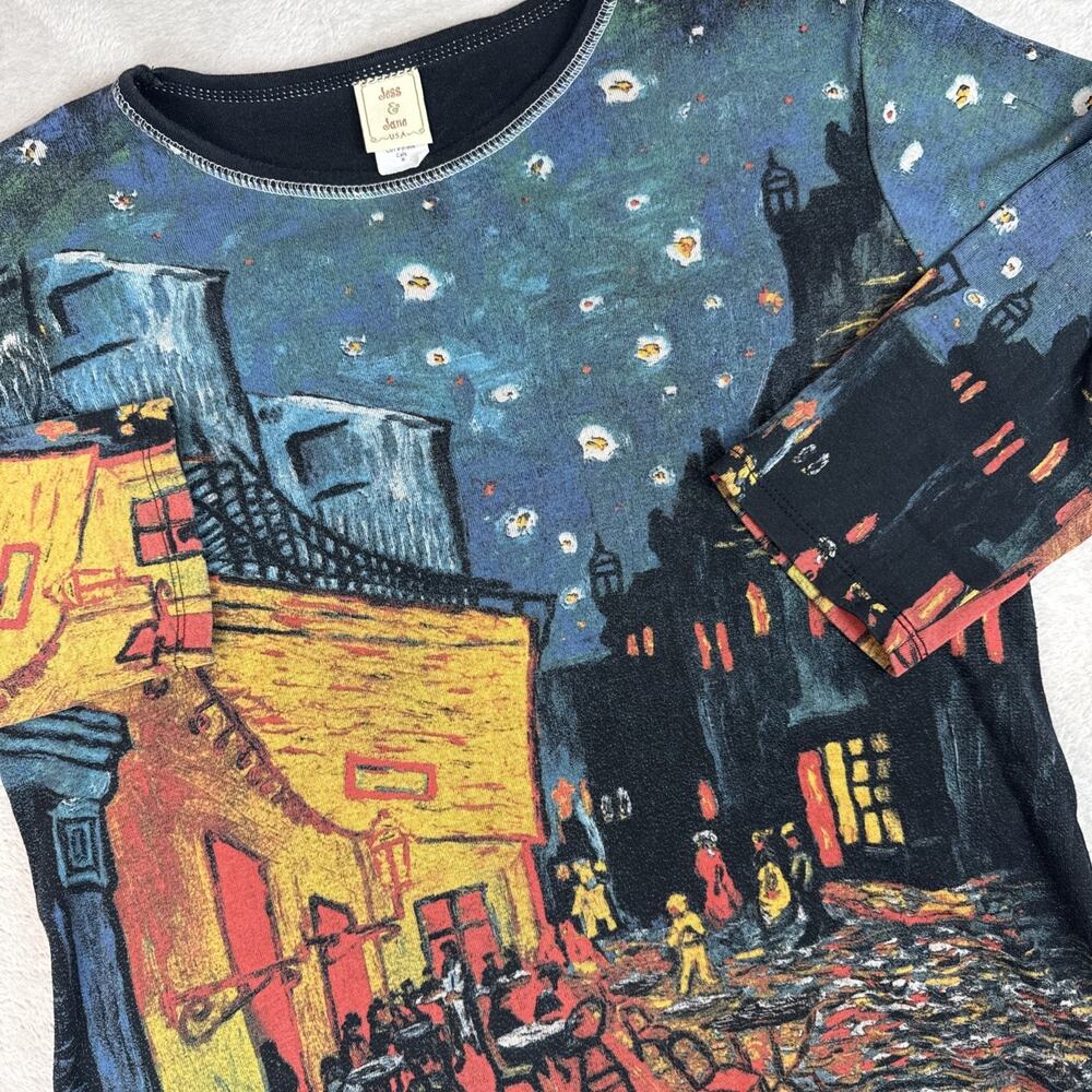 1990s Vintage Art To Wear Cafe Paris Scene Shirt Women All Over Print USA Cotton